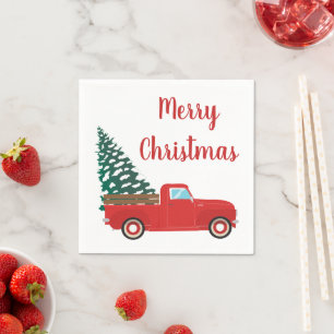 Serviette En Papier Joyeux Noël Vintage Camion Arbre de Noël