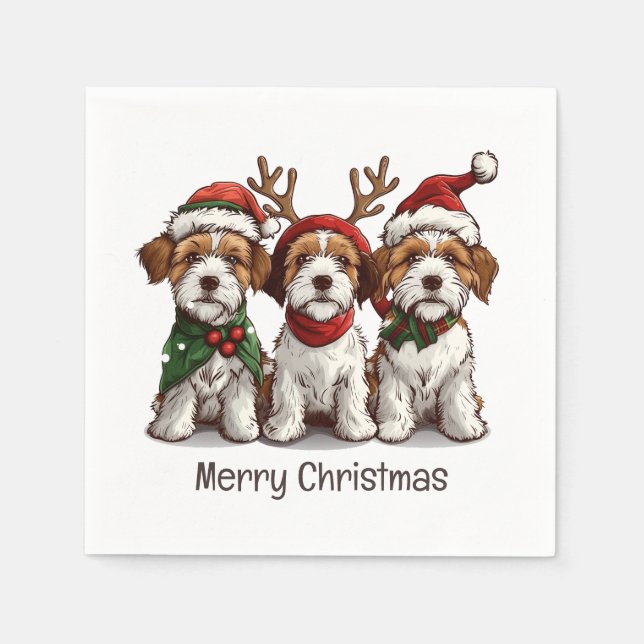 Serviette En Papier Joyeux Noël Welsh Wire Fox Terrier Chiens (Devant)