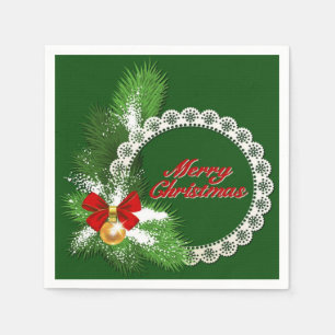 Serviette En Papier Joyeux Noël Wreath Green Napkins