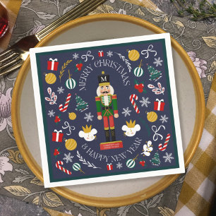 Serviette En Papier Joyeux noisette de Noël monogramme personnalisé