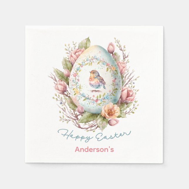 Serviette En Papier Joyeux Oeuf de Pâques Floral de Pâques Personnalis (Devant)