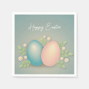 Serviette En Papier Joyeux oeufs de Pâques et fleurs de printemps doux