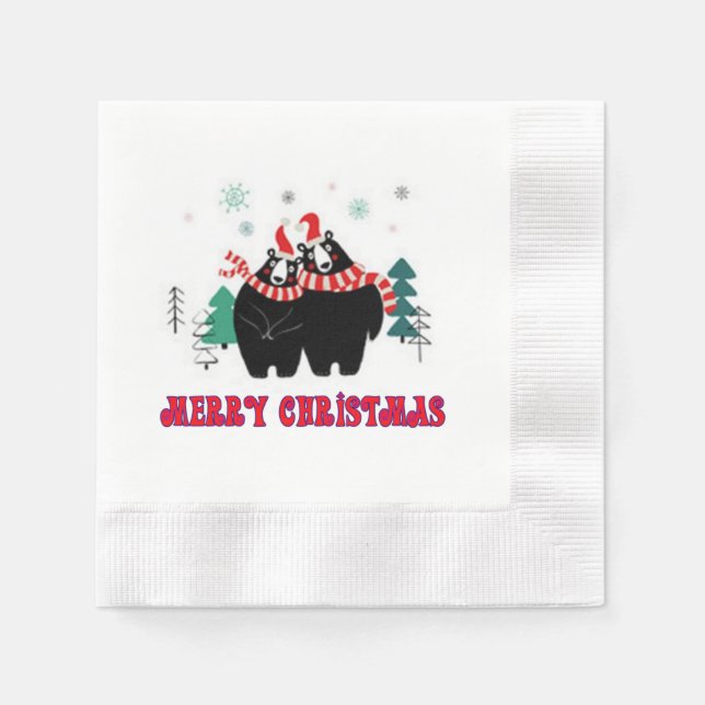 Serviette En Papier Joyeux ours noirs de Noël (Devant)