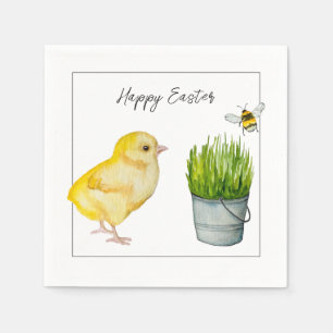 Serviette En Papier Joyeux Pâques, mignon poussin et bourdon