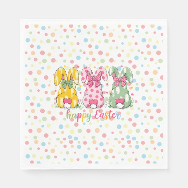 Serviette En Papier Joyeux Pâques Polka Dot Bunnies Pâques (Devant)