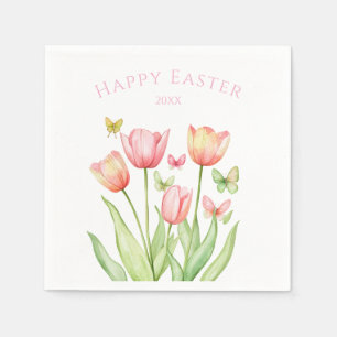 Serviette En Papier Joyeux Pâques Tulipe