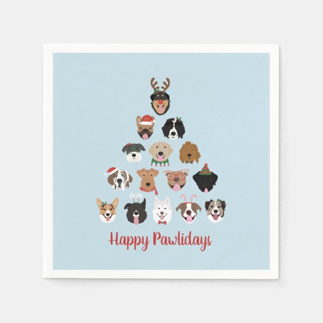 Serviette En Papier Joyeux Pawlidays Chien arbre de Noël (Devant)