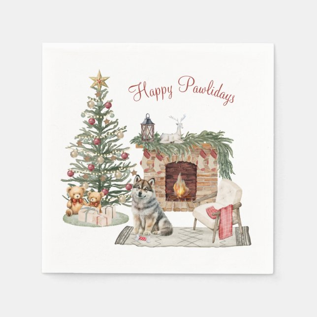 Serviette En Papier Joyeux Pawlidays Design de Chien - Husky (Devant)