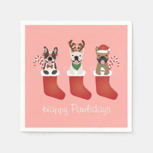 Serviette En Papier Joyeux Pawlidays Français Bulldogs Noël Stocking