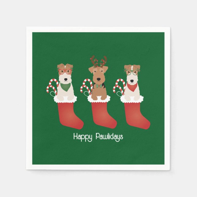 Serviette En Papier Joyeux Pawlidays Welsh Wire Fox Terrier Chiens (Devant)