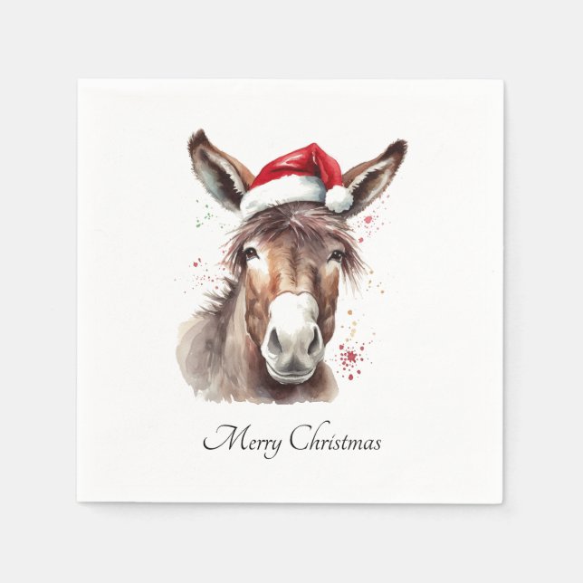 Serviette En Papier Joyeux petit âne de Noël, coutume (Devant)