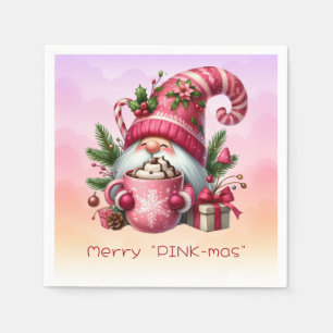Serviette En Papier Joyeux "PINK-mas" Noël Gnome Chocolat chaud