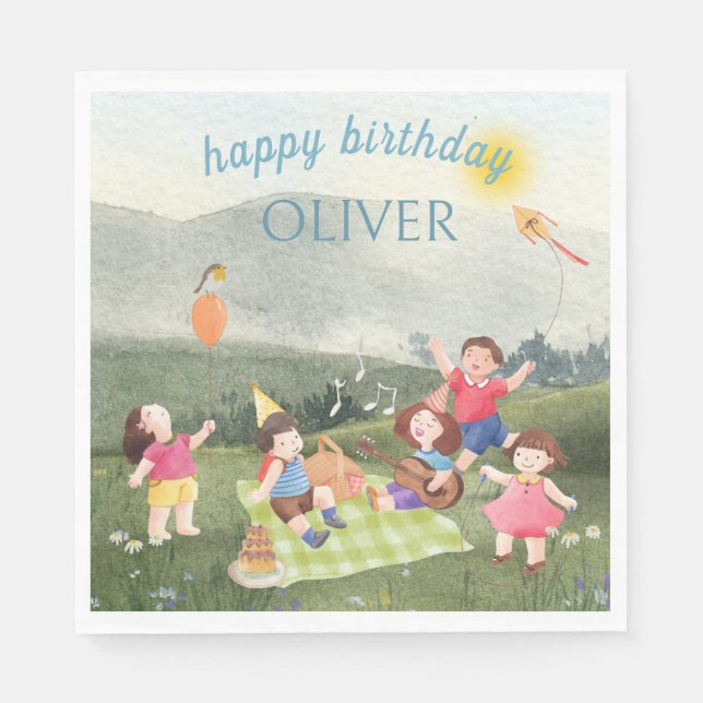 Serviette En Papier Joyeux Pique-nique Editable Birthday Kids Boy Invi (Devant)