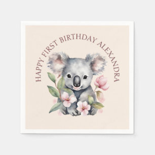 Serviette En Papier Joyeux premier anniversaire aquarelle Koala