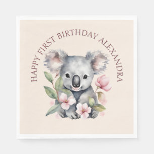 Serviette En Papier Joyeux premier anniversaire Koala aquarelle