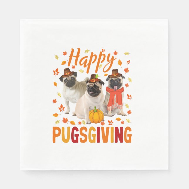 Serviette En Papier Joyeux Pugsgiving mignon Thanksgiving Carlin Chien (Devant)