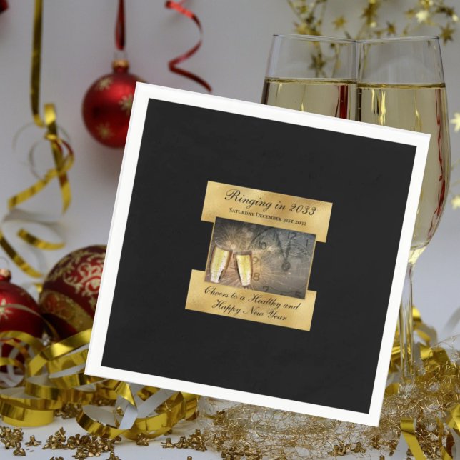 Serviette En Papier Joyeux réveillon du Nouvel An Elegant Black Gold m (Créateur téléchargé)