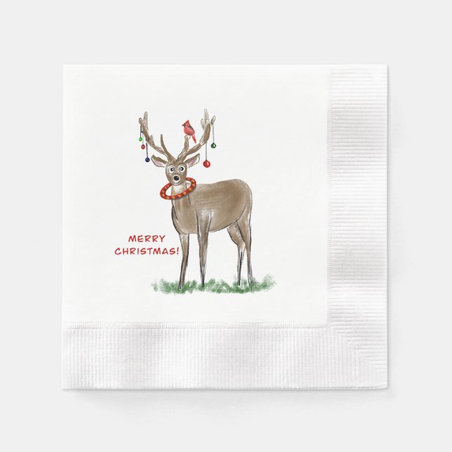 Serviette En Papier Joyeux serviettes de Noël aux cerfs (Devant)