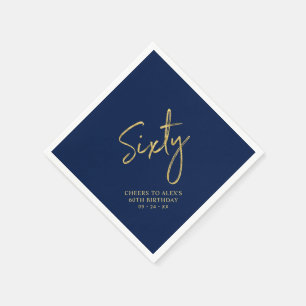 Serviette En Papier Joyeux Soixante Moderne Bleu Marine Fête d'anniver