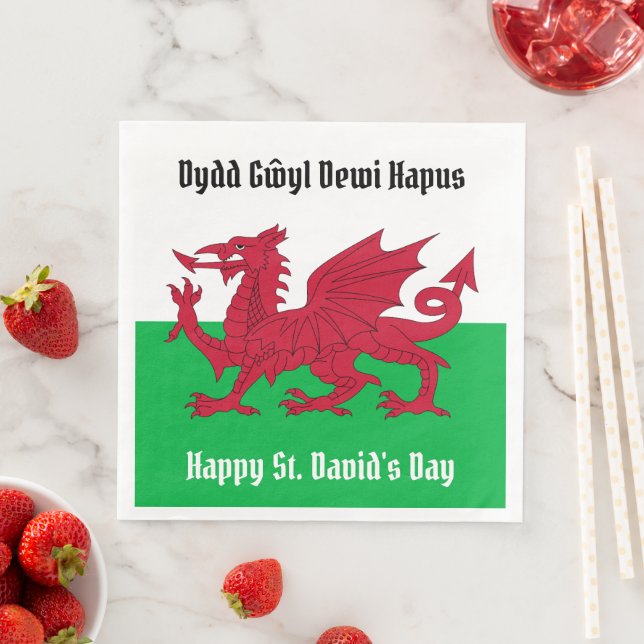 Serviette En Papier Joyeux St. David's Day Red Dragon Gallois Drapeau (En situation)