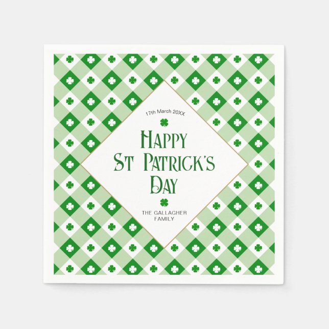 Serviette En Papier Joyeux St Patrick's Day Verte Clover Nom de l'avio (Devant)