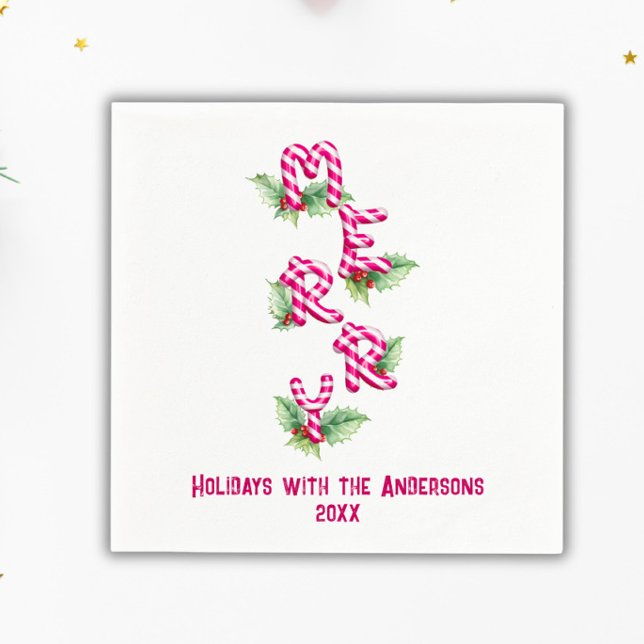 Serviette En Papier Joyeux Sucre de canne de Noël Rouge Vert Vacances (Créateur téléchargé)