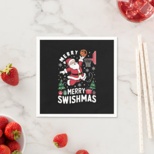 Serviette En Papier Joyeux Swishmas Noël Père Noël Jouer Basketball