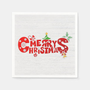 Serviette En Papier Joyeux Texte De Noël Sur Bois Blanchi