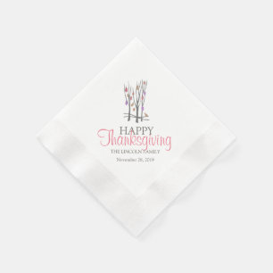Serviette En Papier Joyeux thanksgiving arbres d'automne rose gris ser
