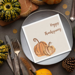 Serviette En Papier Joyeux Thanksgiving Citrouille Aquarelle Rustique 