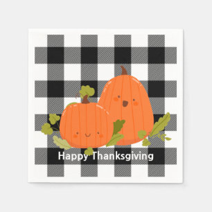 Serviette En Papier Joyeux Thanksgiving Citrouilles Sur Carreaux
