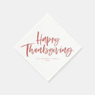 Serviette En Papier Joyeux Thanksgiving pinceau orange écriture