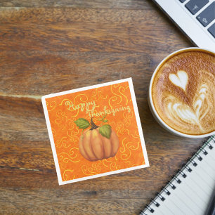 Serviette En Papier Joyeux Thanksgiving Tourbillons orange et jaune