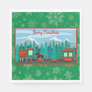 Serviette En Papier Joyeux train de Noël avec chien