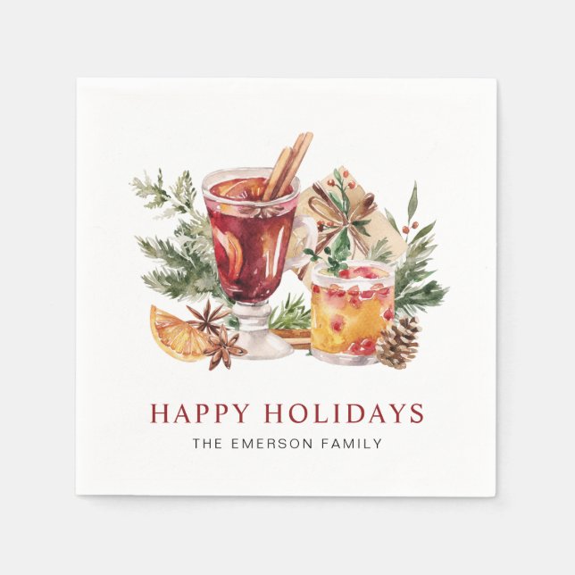 Serviette En Papier Joyeux Vacances Cocktail Papier Napkin (Devant)