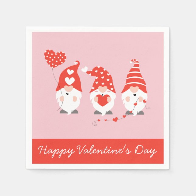 Serviette En Papier Joyeux Valentin Gnomes Rouge Rose (Devant)