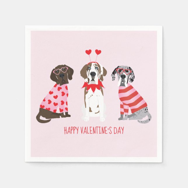 Serviette En Papier Joyeux Valentines Day Chiens de Danse (Devant)