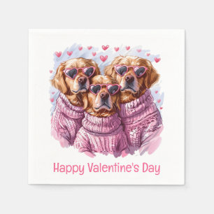Serviette En Papier Joyeux Valentines Day Golden Retriever Dogs