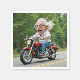 Serviette En Papier Joyeux vieil homme sur une moto