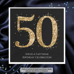 Serviette En Papier Jubilé 50 ans élégant paillettes dorées