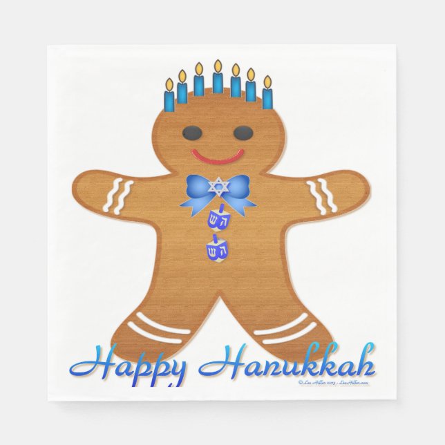 Serviette En Papier Judaïque Hanoukka Gingerbread Homme Menorah (Devant)