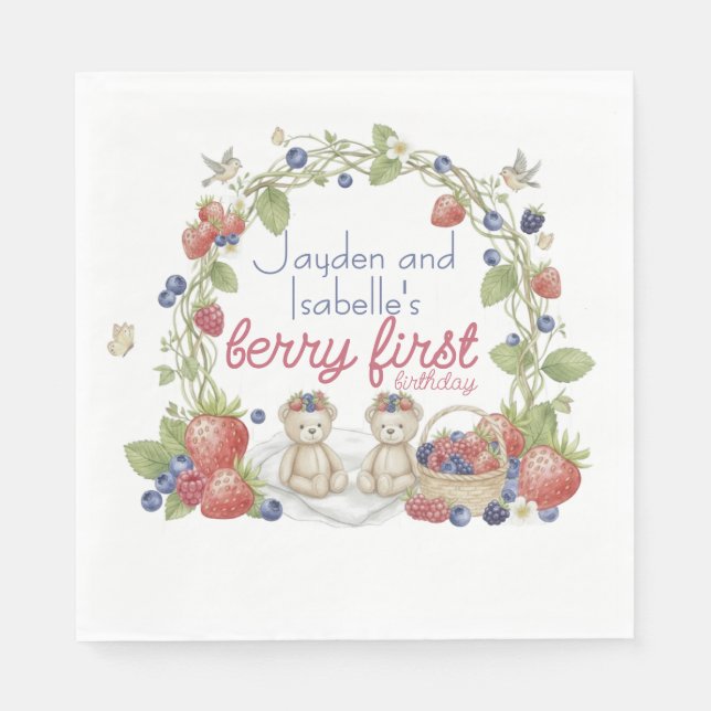 Serviette En Papier Jumeaux Berry First 1ère Fête d'anniversaire  (Devant)