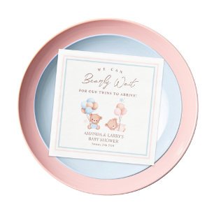 Serviette En Papier Jumeaux Fille Garçon Ours en Peluche Baby Shower
