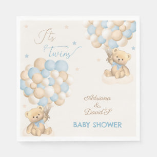 Serviette En Papier Jumeaux Garçons Ballons Ours Bleu Baby Shower