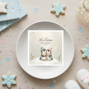 Serviette En Papier Jumeaux Manchots Thème Bébé Hiver Garçon Fille