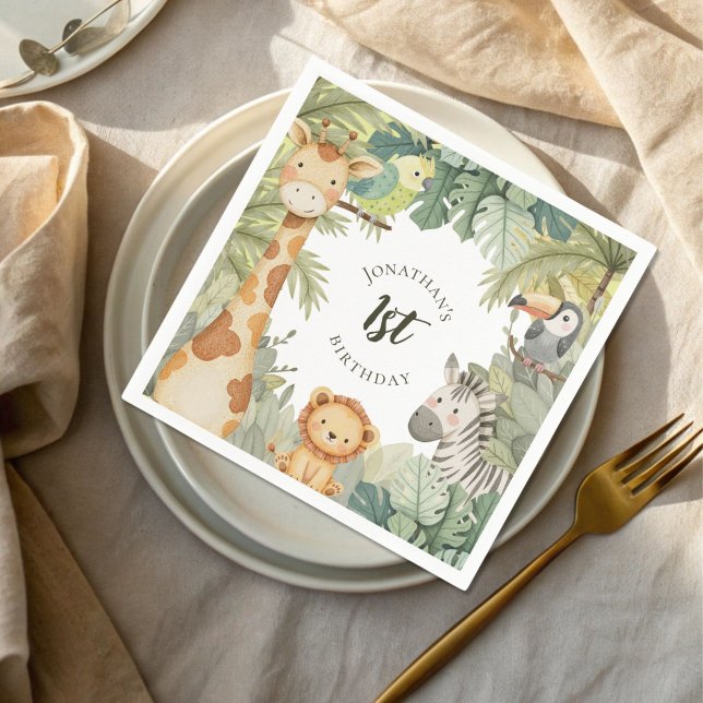 Serviette En Papier Jungle Animaux 1er anniversaire (Créateur téléchargé)