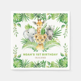 Serviette En Papier Jungle Animaux Verdure Lion Zèbre fête d'anniversa