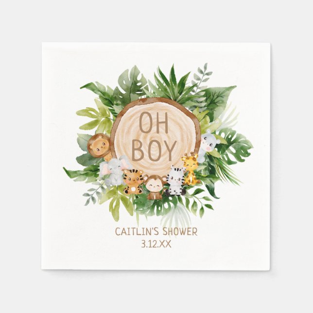 Serviette En Papier Jungle Safari bébé garçon douche (Devant)