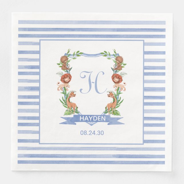 Serviette En Papier Jungle Safari Crest Boy Baby shower (Devant)