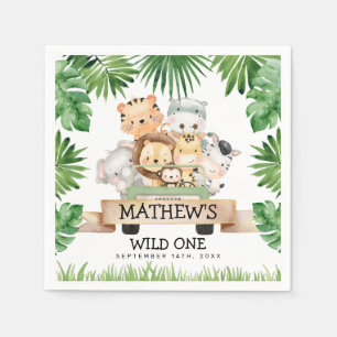 Serviette En Papier Jungle Safari Wild Un Anniversaire Papier Napkins